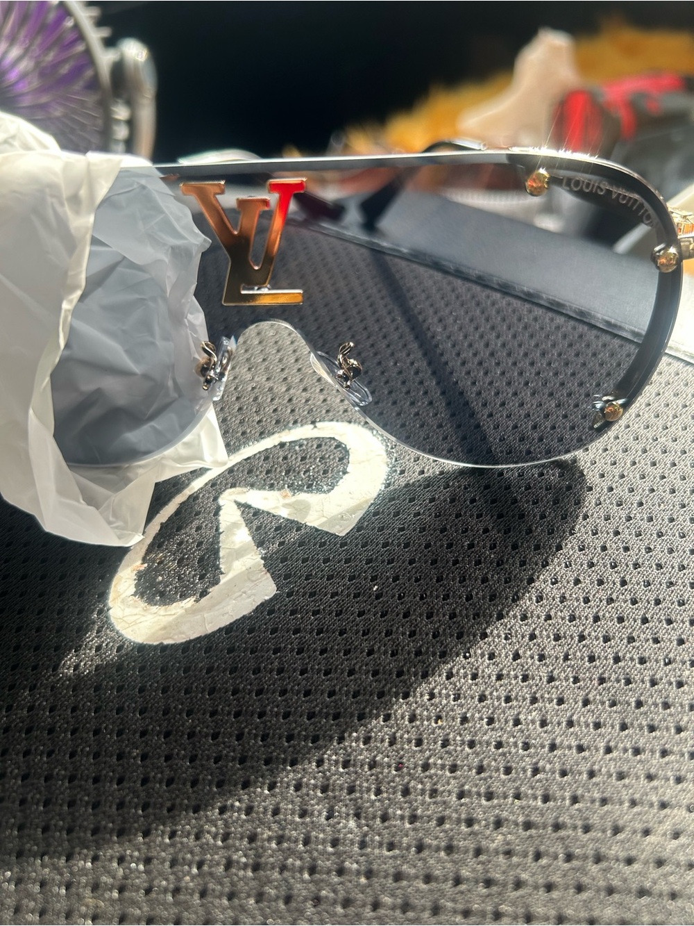 Louis Vuitton Black Gradient Shield Sunglasses with Gold LV Accent no case